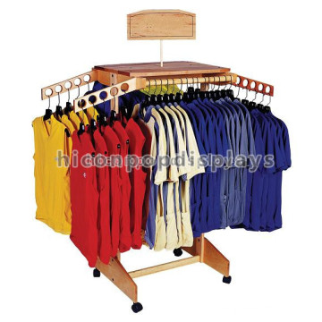 4-Way Movable Screen Printed Logo Clothes Hanging Garment Rack With Wheels T-Shirt Floor Display Stand